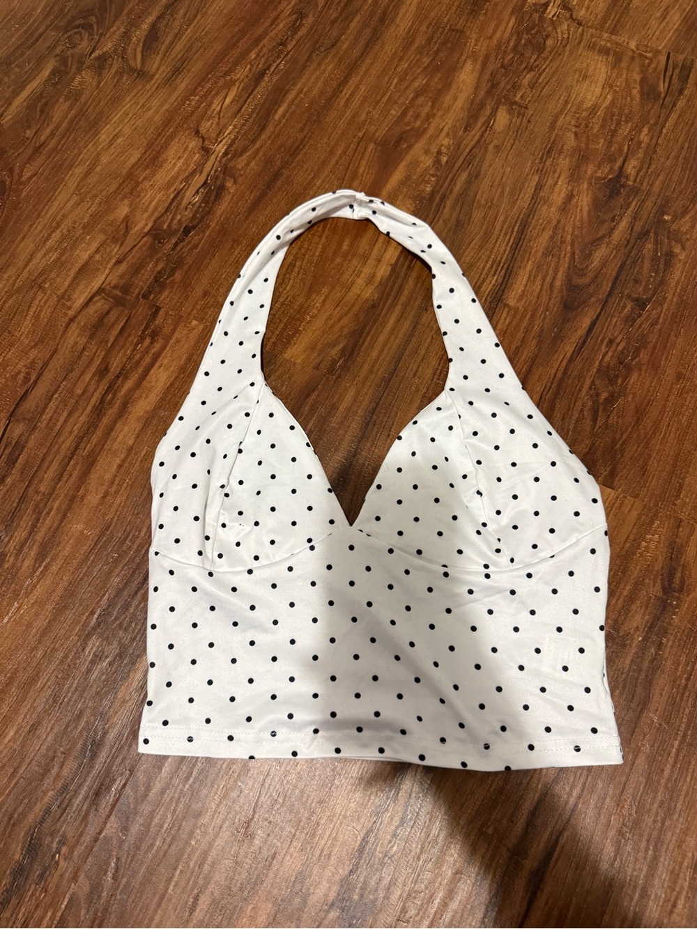 White Polka Dot Halter Crop Top - Women